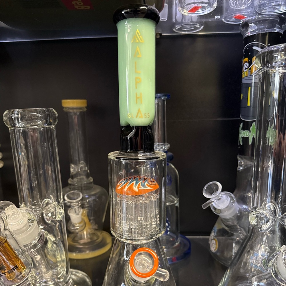 Alpha Glass  Green and Orange Accents